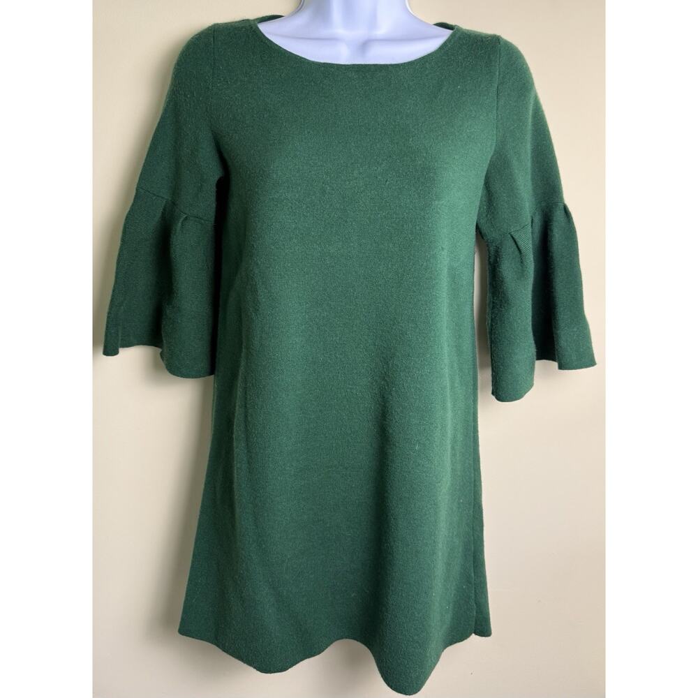 Moth Sweater Dress Anthropologie dark green XS bell sleeves career Secretarial